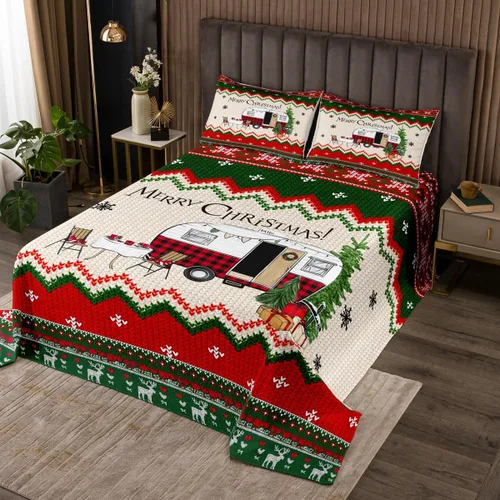 Miniatura 7 de Manfei Juego de colcha de Navidad para niños, tamaño individual, diseño de pinos de dibujos animados, decoración de habitación de niños y adultos