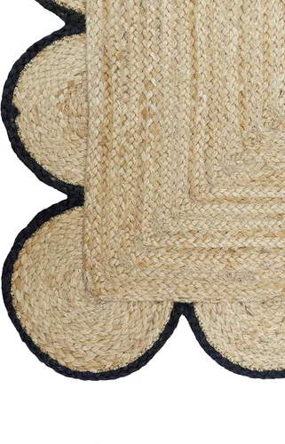 Miniatura 9 de Alfombra festoneada de yute natural, borde negro, 2 x 3 pies