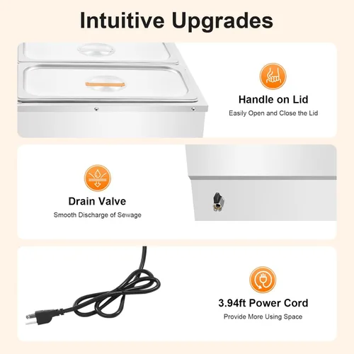 Miniatura 6 de Calentador de alimentos eléctrico comercial de 6 bandejas, 110 V, 850 W, de acero inoxidable, para encimera de bufé, vaporizador de vapor, mesa de 6