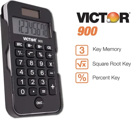 Miniatura 2 de Victor Calculadora de función estándar 900 de 8 dígitos con cubierta protectora dura, pantalla LCD solar y de batería, calculadora de bolsillo