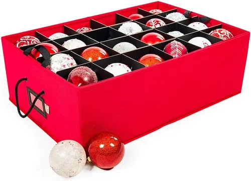 Santa's Bags [Caja de almacenamiento para adornos navideños con divisores] - (Capacidad para 48 adornos de hasta 4 pulgadas de diámetro) | Bandejas
