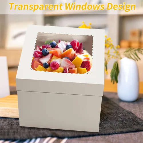Miniatura 6 de WINKIO Paquete de 4 cajas para pasteles, contenedor desechable de transporte de pasteles, cajas blancas para panadería con ventana grande