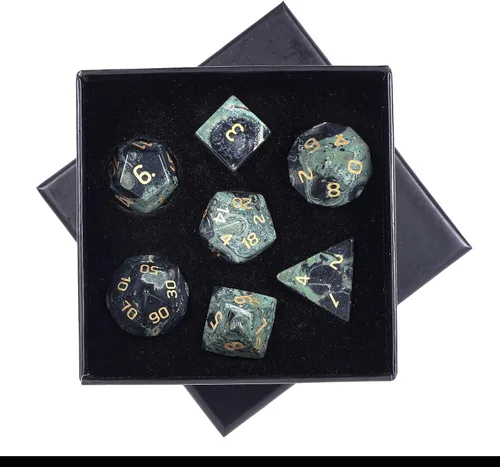 Miniatura 19 de mookaitedecor Juego de 7 dados poliédricos de cristal de ágata india, dados pulidos de piedras pulidas para juegos de mesa RPG MTG decoración