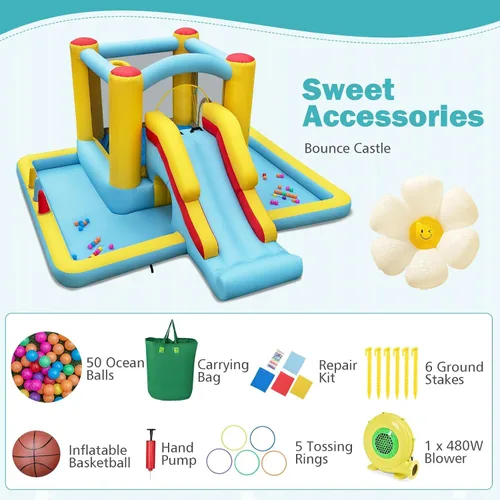 Miniatura 3 de BOUNTECH Casa inflable con hoyo de bolas, casa inflable con tobogán largo y túnel para niños de 3 años en adelante, diversión de fiesta en el patio
