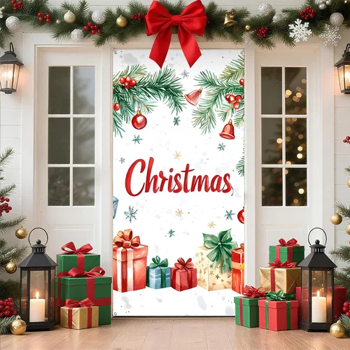 Miniatura 16 de Cubierta de Puerta de Navidad Papá Noel Muñeco de Nieve Árbol de Navidad Corona Pancarta Decoración de Vacaciones de Invierno para Puerta Principal