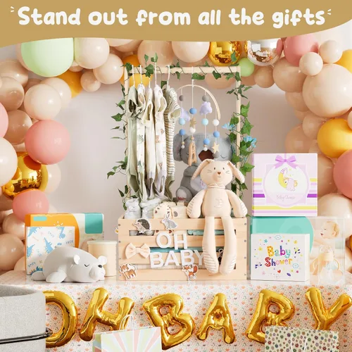 Miniatura 4 de Cesta grande de regalos para baby shower, caja de madera, colgadores de letras de madera personalizadas para bebé recién nacido niña niño, regalos