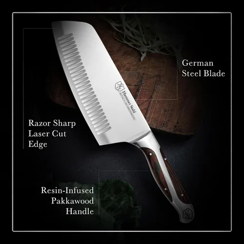 Miniatura 2 de Hammer Stahl Cuchilla de verduras de 7 pulgadas, cuchillo de cortar profesional, acero forjado alemán de alto carbono, mango ergonómico de madera