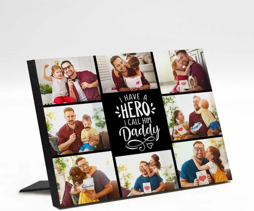 Miniatura 10 de InterestPrint Panel de fotos personalizado para papá y nombre para exhibición de mesa, mejor papá estrella, 6 fotos, marco de fotos personalizado