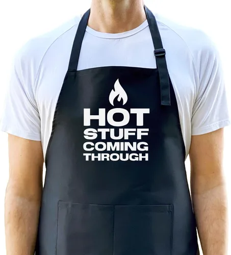 Hot Stuff - Delantal divertido para hombres, delantal para parrilla de barbacoa, delantal de chef, divertido para papá, delantal divertido para
