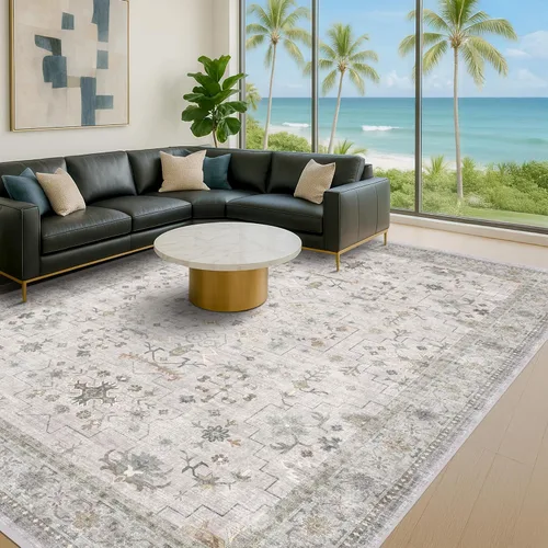 Miniatura 209 de Alfombra Boho Negra para Sala de Estar - Alfombra de Área Lavable de 10x14 Pies, Alfombras de Comedor para Debajo de la Mesa, Alfombra Suave de Pelo