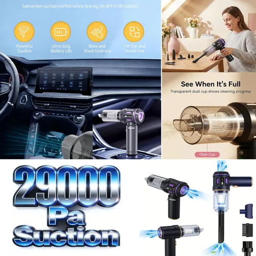Miniatura 5 de Aspiradora de mano portátil inalámbrica para automóvil limpiadora Aspiradora para Carro, 4 en 1, nuevo Pro con pantalla LED V2, soplador de aire