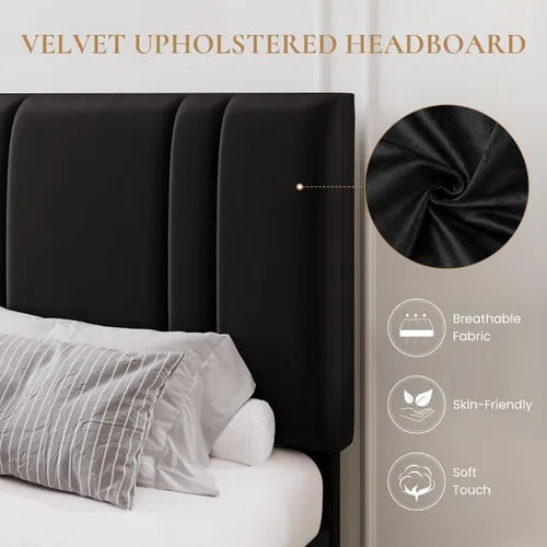 Miniatura 4 de SHA CERLIN Base de cama de plataforma de tamaño completo, cama tapizada de terciopelo con cabecera ajustable, diseño capitoné de canal vertical