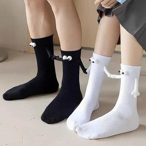 Miniatura 6 de 2 pares de calcetines para parejas, calcetines de tubo medio 3D, calcetines magnéticos para muñecas, calcetines de ojo grande para parejas, amigos