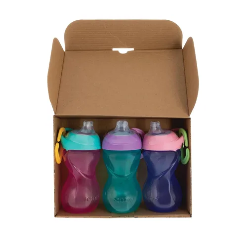 Miniatura 7 de Nuby No-Spill Clik-It - Vaso para sorber de boquilla suave con clip de mosquetón, paquete de 3 unidades, 10 onzas, taza para bebés de 6 meses en Rosa