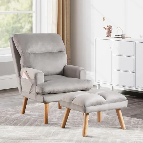 Miniatura 9 de IOMOR Silla de Acento Moderna con Almacenamiento, Sillón Individual con Almohada de Respaldo Mullido, Silla Cómoda Tapizada para Sala de Estar