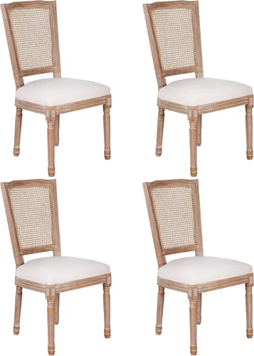 Miniatura 18 de Polar Aurora Juego de 2 sillas de comedor con respaldo cuadrado de tela beige con patas de madera maciza y marco para cocina francesa de campo