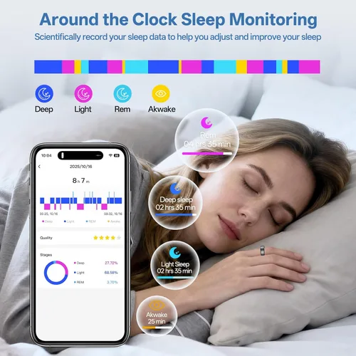 Miniatura 5 de Anillo inteligente para mujeres y hombres, anillo de seguimiento de salud con frecuencia cardíaca, monitor de sueño, oxígeno en sangre, HRV, estrés