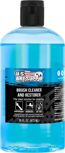 U.S. Art Supply Limpiador y restaurador de brochas, botella de 16 onzas, limpia rápidamente pinceles de pintura, aerógrafos, herramientas de arte,