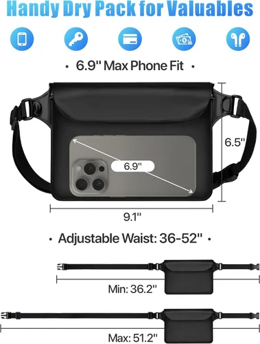 Miniatura 4 de F-color Riñonera impermeable – Cruise Essentials 2026 – Bolsa impermeable con correa ajustable en la cintura, bolsa seca enrollable con triple