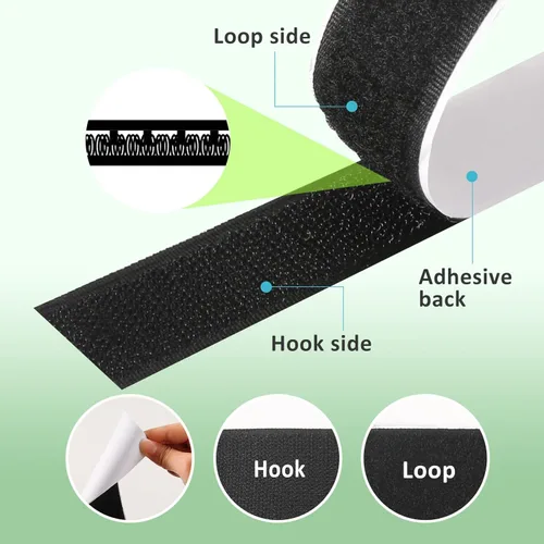 Miniatura 4 de Cinta de velcro adhesiva negra de uso pesado de 1'' × 41 pies, rollo de montaje en pared sin perforación, agarre adhesivo trasero para cojín