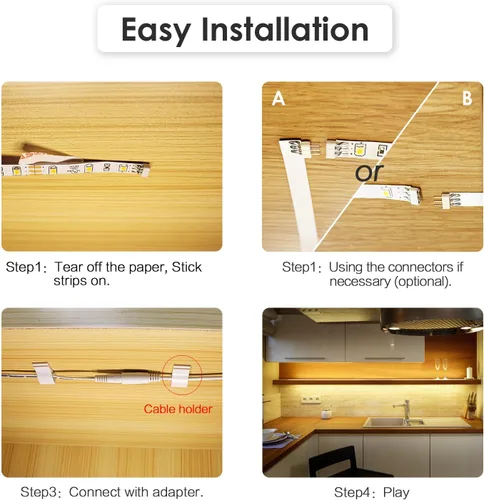Miniatura 6 de WOBANE Kit de iluminación LED para debajo del gabinete, 6 tiras de luces LED regulables con regulador de intensidad de control remoto, adaptador