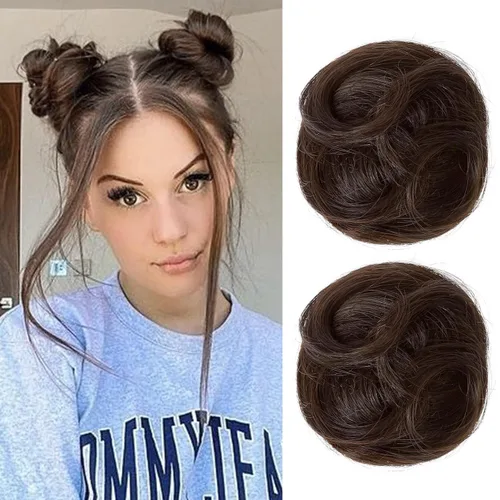 Miniatura 30 de REECHO Piezas de cabello Space Bun, 2 extensiones de moño mini con clip de pinza en extensiones de moño falsas de orejas de gato y desordenadas