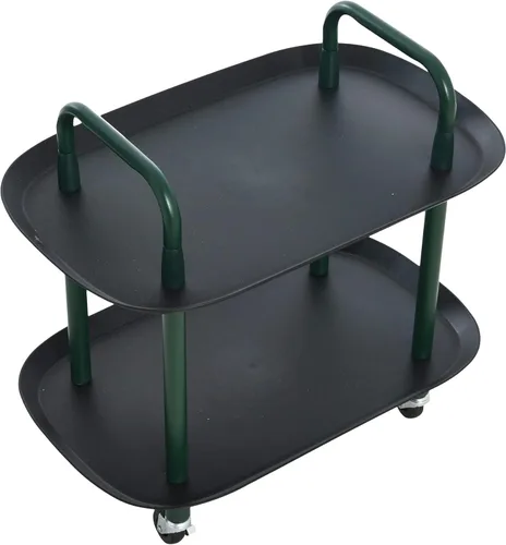 Miniatura 5 de Main + Mesa Carrito moderno de plástico y metal de 2 niveles, negro y verde oscuro