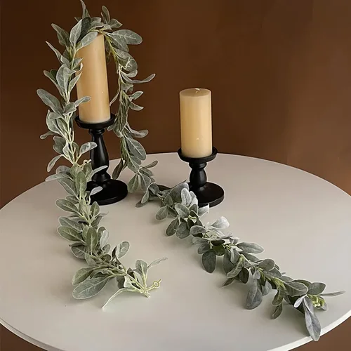 Miniatura 3 de Paquete de 2 guirnaldas artificiales de cordero, hojas verdes flocadas, enredaderas, corderos sintéticos, enredaderas para el hogar, granja, boda