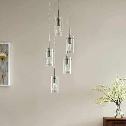 Miniatura 3 de Linea di Liara Effimero - Lámpara colgante de 5 luces en racimo de luces para escaleras, lámpara grande de níquel cepillado, moderna lámpara