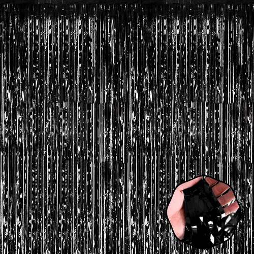Paquete de 6 cortinas de flecos de papel de aluminio negro, 3.28 pies x 8.2 pies, cortinas metálicas de oropel con flecos para cabina de fotos,