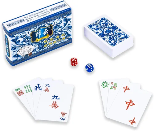drizzle Poker Mahjong Juego de mesa Juego de mesa Chino Azul y Blanco Diseño de Porcelana 144 Fichas de Tarjeta Set PVC Plástico Impermeable