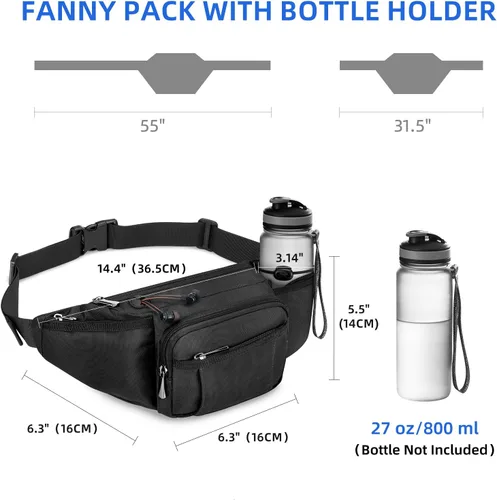 Miniatura 4 de NOOLA Riñonera de Cintura para Hombres Mujeres, Bolsa de Cintura Ligera con Soporte para Botella de Agua, Bolsa de Cintura Ajustable con Múltiples