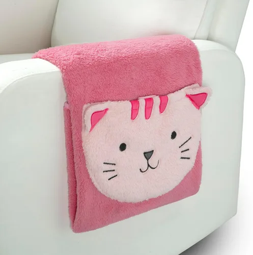Miniatura 2 de Delta Children Manta Sherpa personalizada con bolsillo de almacenamiento para niños, gato magenta