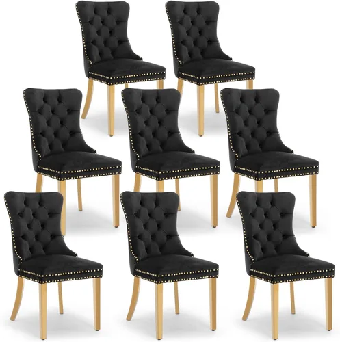 Miniatura 113 de Juego de 4 sillas de comedor de terciopelo, sillas de comedor tapizadas con ribete de cabeza de clavo y patas de madera maciza para cocina