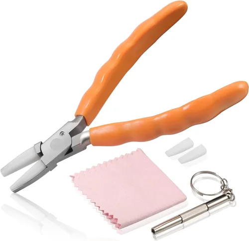 Miniatura 10 de Alicates de punta doblada de 6 pulgadas, kit de herramientas de reparación y ajuste de lentes de acero inoxidable con destornillador y paño