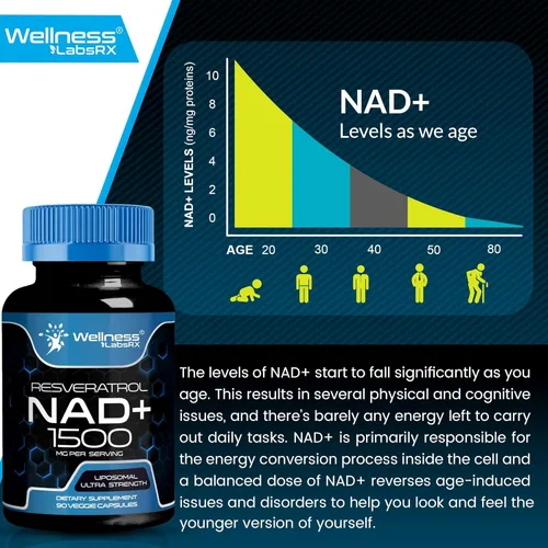Miniatura 5 de Wellness LABSRX Suplemento liposomal NAD, 1500 mg - Suplemento de resveratrol NAD para mujeres y hombres, NAD+ apoya la salud celular, energía