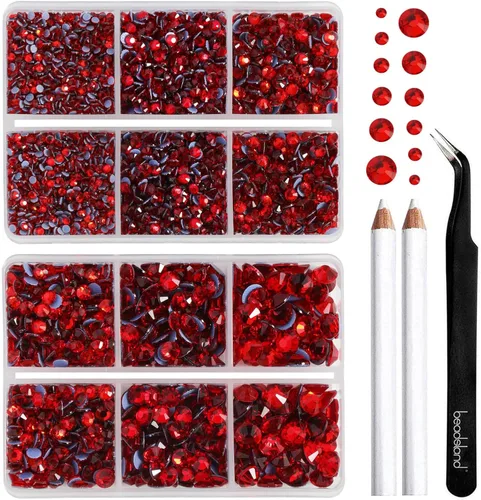 Miniatura 11 de BEADSLAND Hotfix - 6080 diamantes de imitación azul oscuro para ropa y manualidades, mezclados en 6 tamaños con kit de lápiz de cera y pinzas, Zafiro
