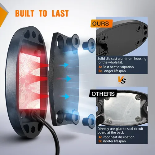 Miniatura 4 de Nilight Luz LED Rock 4 unidades ámbar bajo la rueda de pozo guardabarros vainas impermeables exteriores debajo de la carrocería lámparas laterales