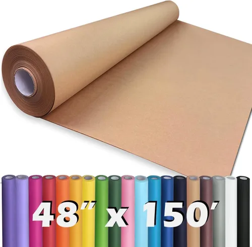 PerkHomy Rollo de Papel Kraft Marrón 48" x 1,800" (150') para Envolver Regalos, Ramos, Flores, Arte, Pintura, Manualidades, Escritura, Embalaje,