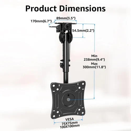 Miniatura 9 de MOUNTUP - Soporte plegable para debajo del gabinete de TV - Soporte de TV abatible y giratorio, se adapta a pantallas LCD de 13-32" hasta 22 libras