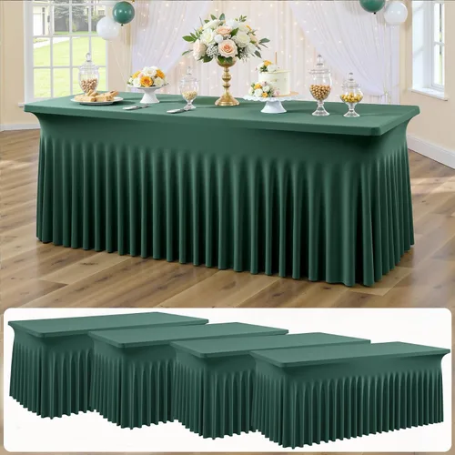 Miniatura 19 de Paquete de 2 manteles de elastano azul bebé de 6 pies con falda de mesa con volantes, manteles ajustables elásticos sin arrugas para mesas