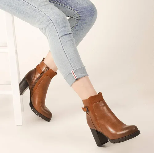 Miniatura 3 de mysoft Botines de mujer con tacón grueso apilado y cremallera