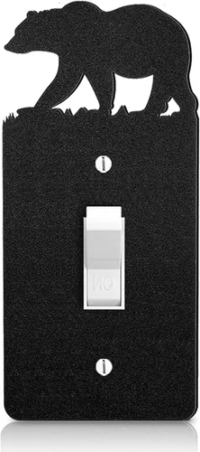 Miniatura 16 de Cubierta de Interruptor de Luz de Oso de Metal Alce Árbol Montaña Alce Placa de Interruptor de Luz Negra Cubierta de Enchufe de Bosque Interruptor
