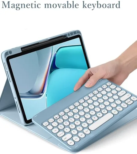 Miniatura 2 de Funda de teclado para iPad mini (A17 Pro) 2024, iPad mini 6ª generación, funda de teclado con mouse Bluetooth, llave redonda, bonita funda de Púrpura