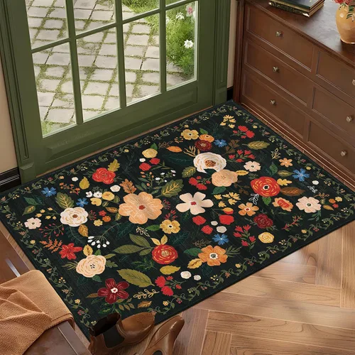 Miniatura 43 de U'Artlines Alfombra de Área Bohemia Lavable, 2x3 Pequeña Suave Antideslizante Vintage Felpudo para Puerta Frontal Interior Alfombra Verde
