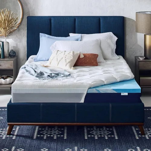 Sleep Innovations - Cubrecolchón de gel de confort con espuma viscoelástica de memoria de doble capa, 4 pulgadas, tamaño California King, funda con