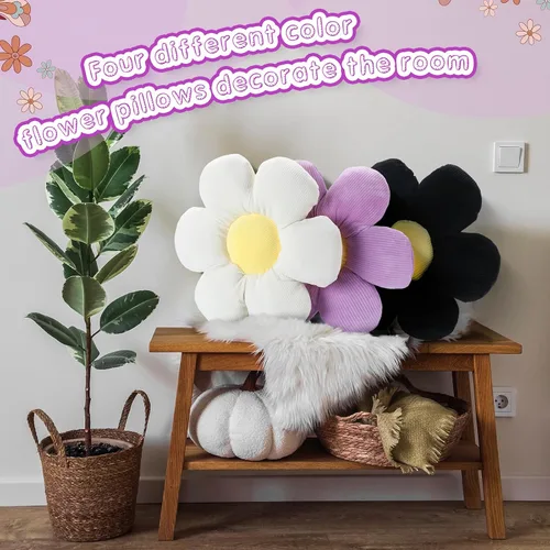 Miniatura 6 de Reginary 4 almohadas de suelo con diseño de flores, bonitas almohadas de felpa con diseño de margaritas, cojines de asiento de suelo para el regreso