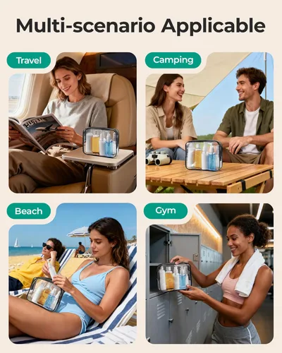 Miniatura 2 de BAGSMART Paquete de 7 bolsas de aseo transparentes con juego de botellas de viaje recargables, bolsa de aseo de viaje aprobada por la TSA, repelente