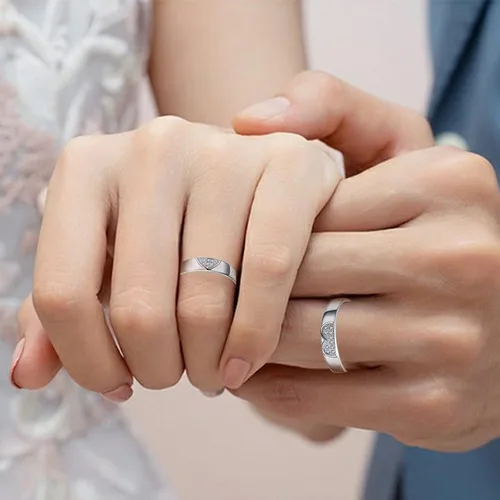 Miniatura 4 de Couples Rings Set Matching Promise Rings Adjustable Wedding Trendy Titanium Stainless Steel Rings for Couples Valentines Day Jewelry