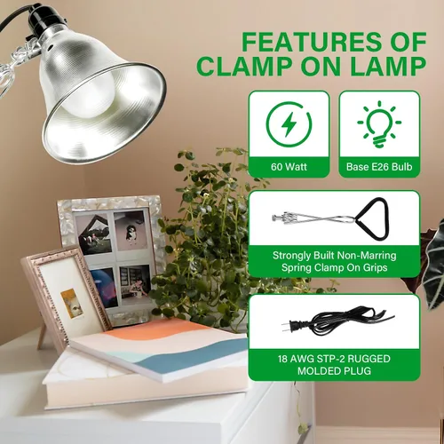 Miniatura 5 de Simple Deluxe Enchufe de luz de abrazadera con reflector de aluminio de 5.5 pulgadas, apto para lámpara de máximo 60 vatios (sin bombilla incluida)